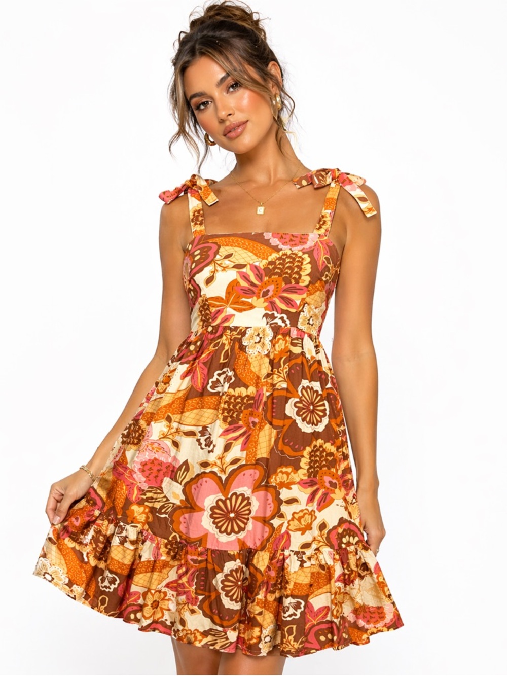 retro floral tie strap mini dress y2k cottagecore boho smocked xs summer nwt